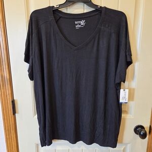 ‼️3/$30‼️ Black Ribbed V-Neck Tunic Tee Shirt Women's 2X Plus Size New